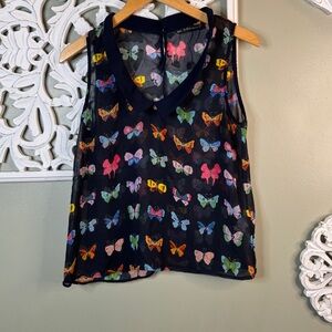 Zara Multicolor Butterfly Sheer Tank Top